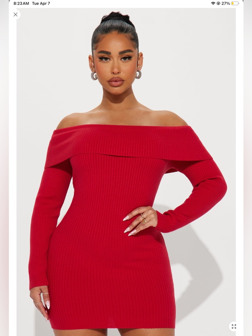 Off-Shoulder Ribbed Red Bodycon Dress